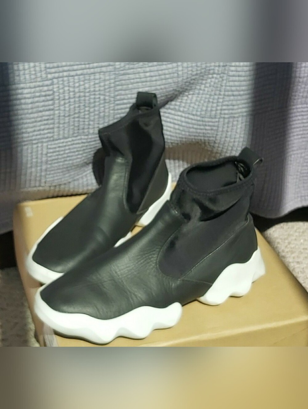 Black Faux Leather Sock Sneaker Size 6 / 36